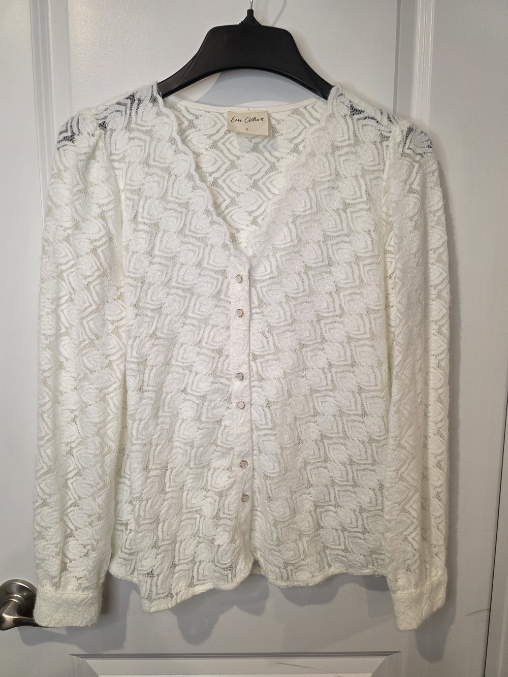 Easy Clothes Ecru Crochet Arlyne V-Neck Blouse